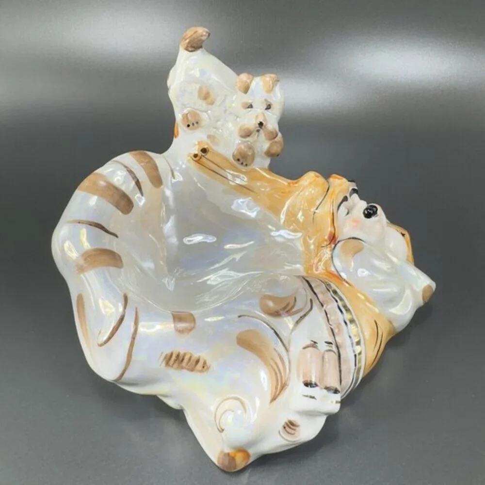 Vintage USSR Kiev Hunter with a Dog Ashtray Dish‎ Lusterware Ceramic Marked VTG